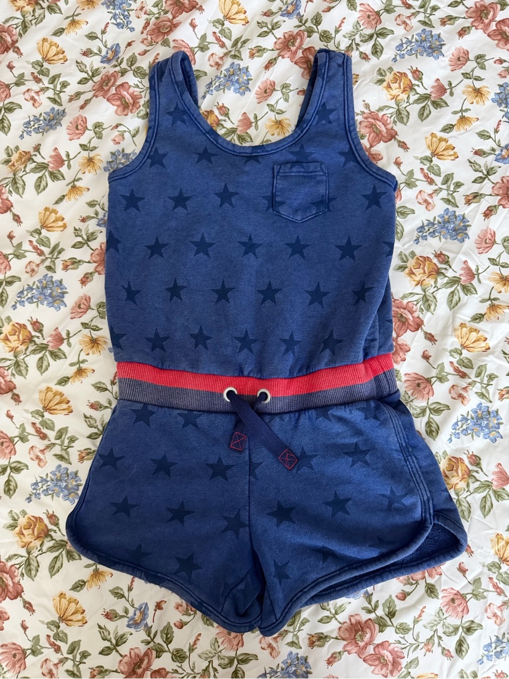 Cat & Jack Navy Blue Tank Romper with Red Trim